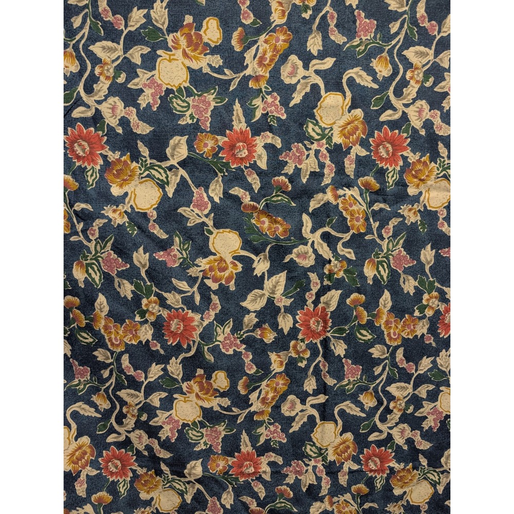 VTG Ralph Lauren Blue Floral Jardin Lace Trim Full Flat Sheet Cotton Made in USA